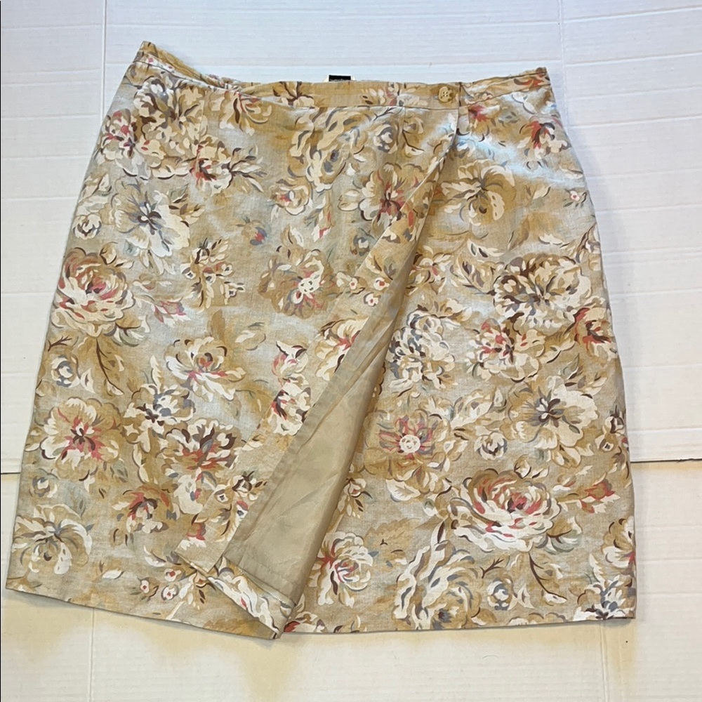 Talbots-14-100% Irish linen, Cream Pink Wrap Pencil wrap Skirt Casual Resort.